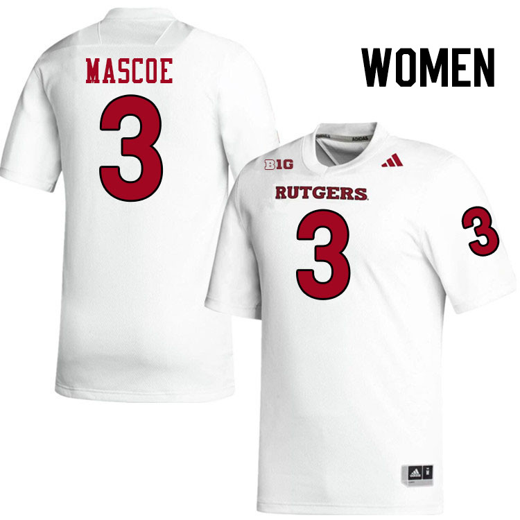 Women #3 Bo Mascoe Rutgers Scarlet Knights 2024 College Football Jerseys Stitched-White